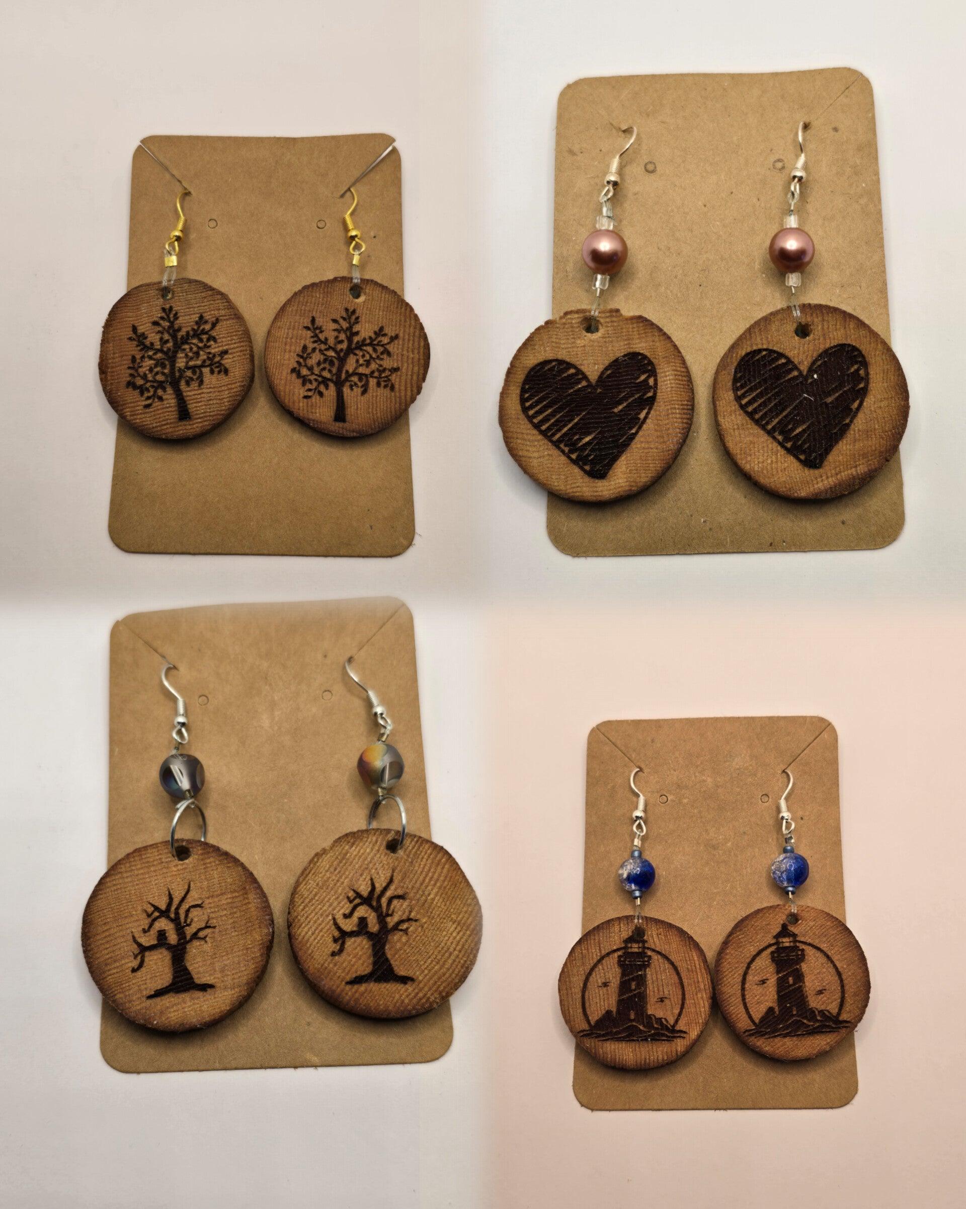 Engraved Wood Earrings | Wood Earrings | Round Earrings | West Coast Earrings | West Coast Jewelry | Nature Jewelry | Engraved Earrings - Warmland Kraftworkx