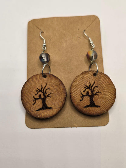 Engraved Wood Earrings | Wood Earrings | Round Earrings | West Coast Earrings | West Coast Jewelry | Nature Jewelry | Engraved Earrings - Warmland Kraftworkx