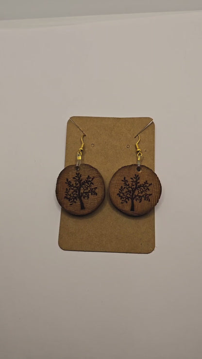 Engraved Wood Earrings | Wood Earrings | Round Earrings | West Coast Earrings | West Coast Jewelry | Nature Jewelry | Engraved Earrings